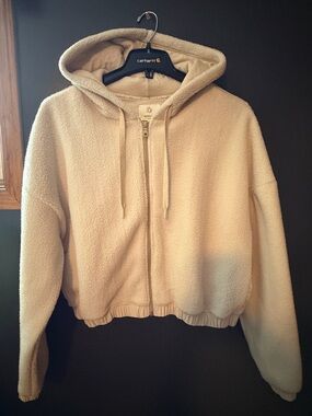aerie Cream Sherpa Zip Hoodie Jacket
